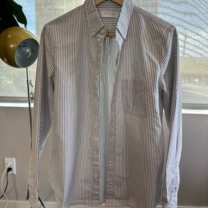 Everlane Men's Grey and White Striped Shirt